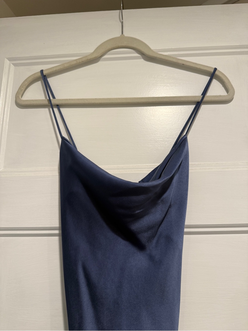 Astr Navy Satin Cowl Slip Dress
